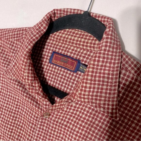 Vintage Higher State Red Cream Plaid Cotton Casual Long Sleeve Button Up Shirt M - Picture 7 of 16